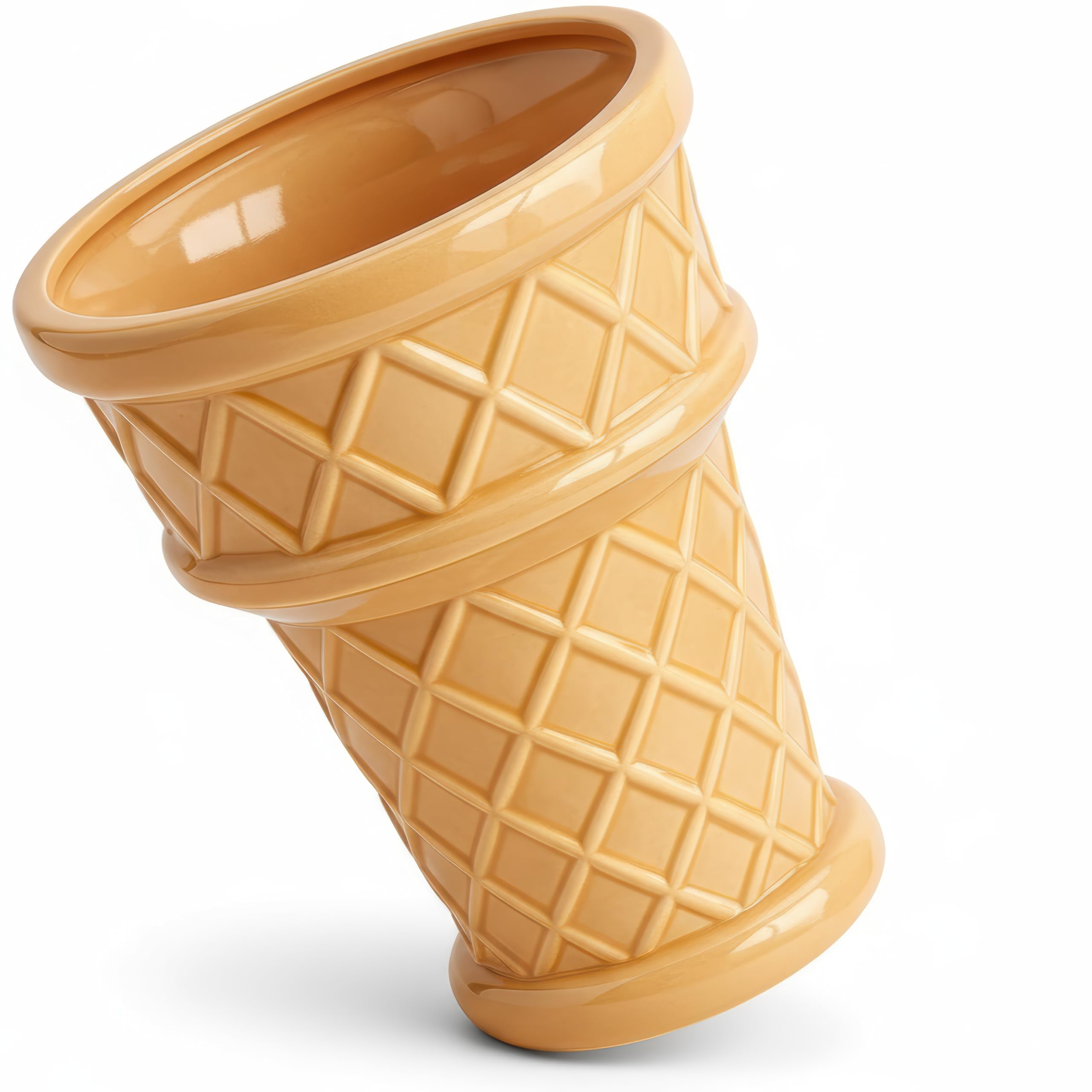 Fun&Unique Ice Cream Cone Flower Planter Charming 7inch tall x 3.5inchbottomwide x 5.3inchupperwide Ceramic Vase for Indoor & Outdoor Home Decor-Quirky Retro Garden Art for Plant Lovers