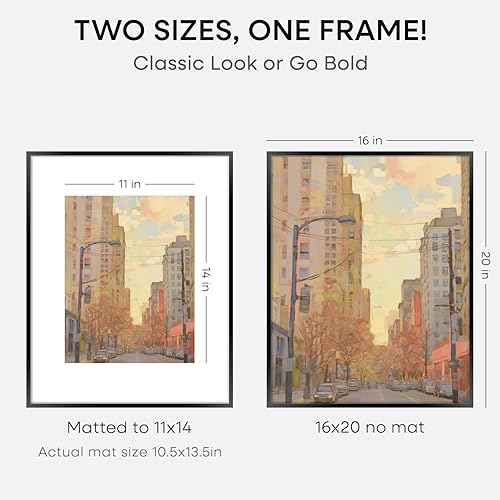 Vista 3 de Homeforia 16 x 20 Picture Frame Black, High End Metal 11x14 Matted for 16x20 Frame, 16 x 20 Black Poster Frame with Mat 11 x 14 inch Photo, 20x16