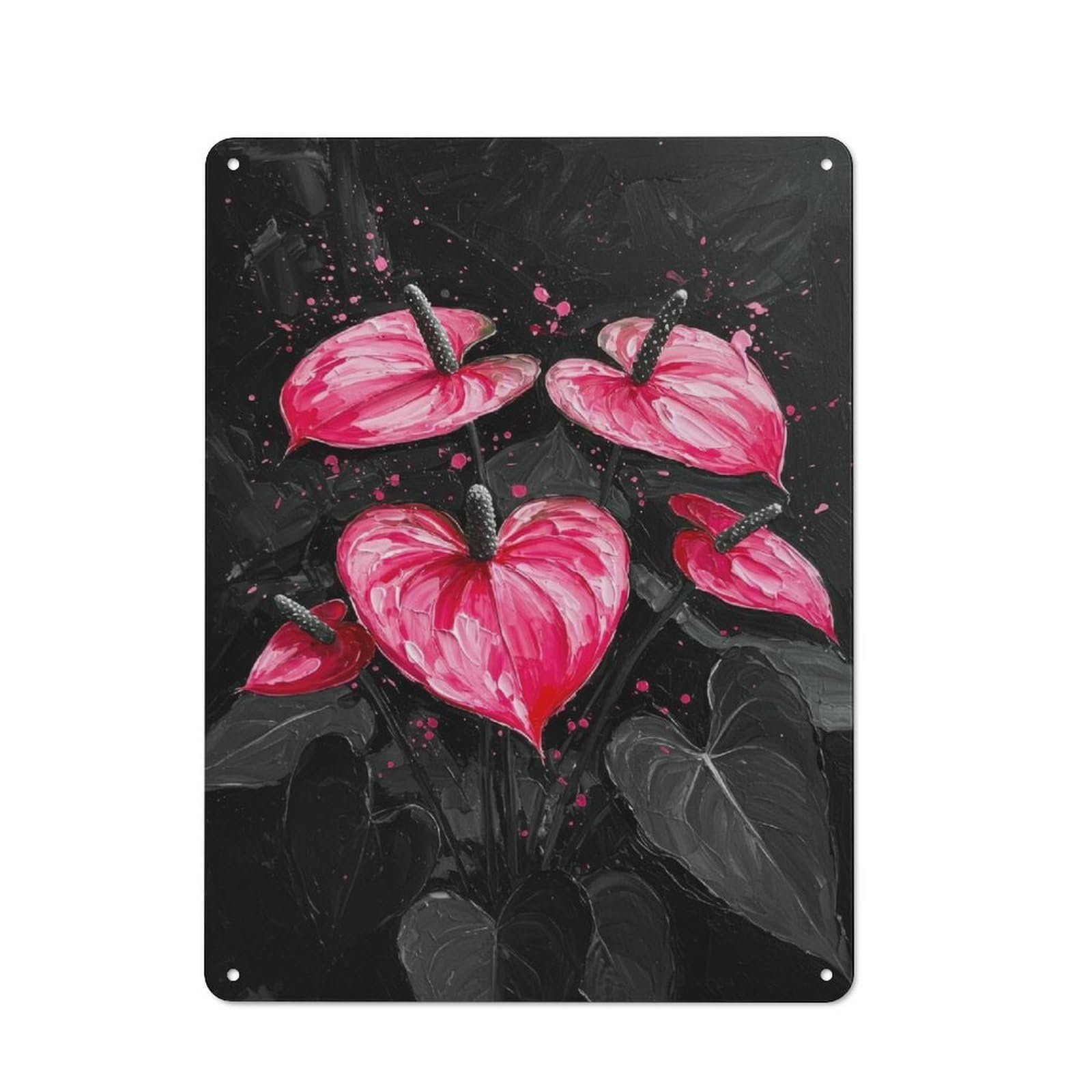 Junmoney Anthurium Flowers Painting Vintage Vintage Metal Sign 40X30cm, Pub Wall Decor For Cafe, Pub, Workshop Or Home Bar