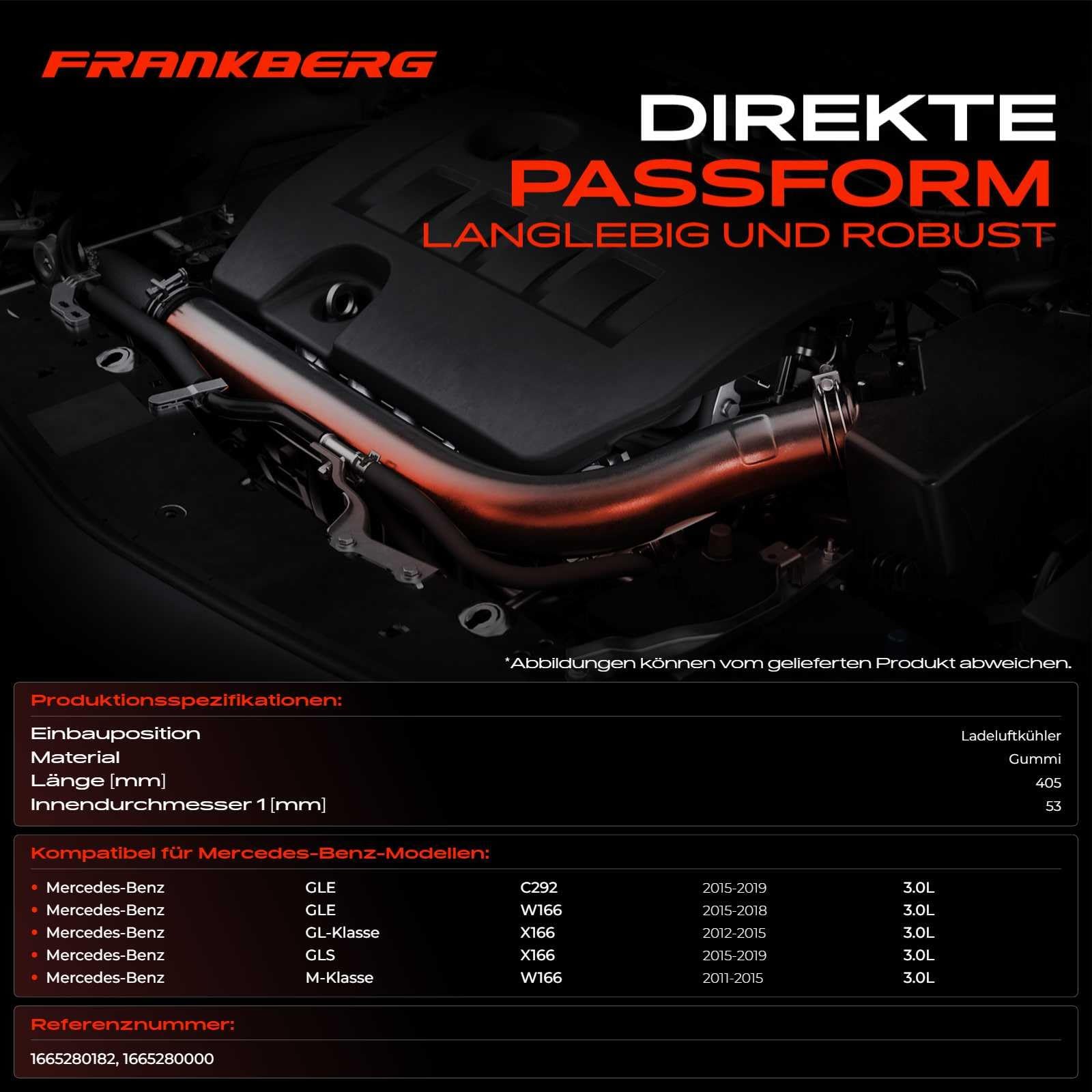 Ladeluftschlauch für GL-Klasse X166 GL350 GLE W166 C292 350 GLS X166 M-Klasse W166 ML350 3.0L Diesel 2011-2019 1665280000