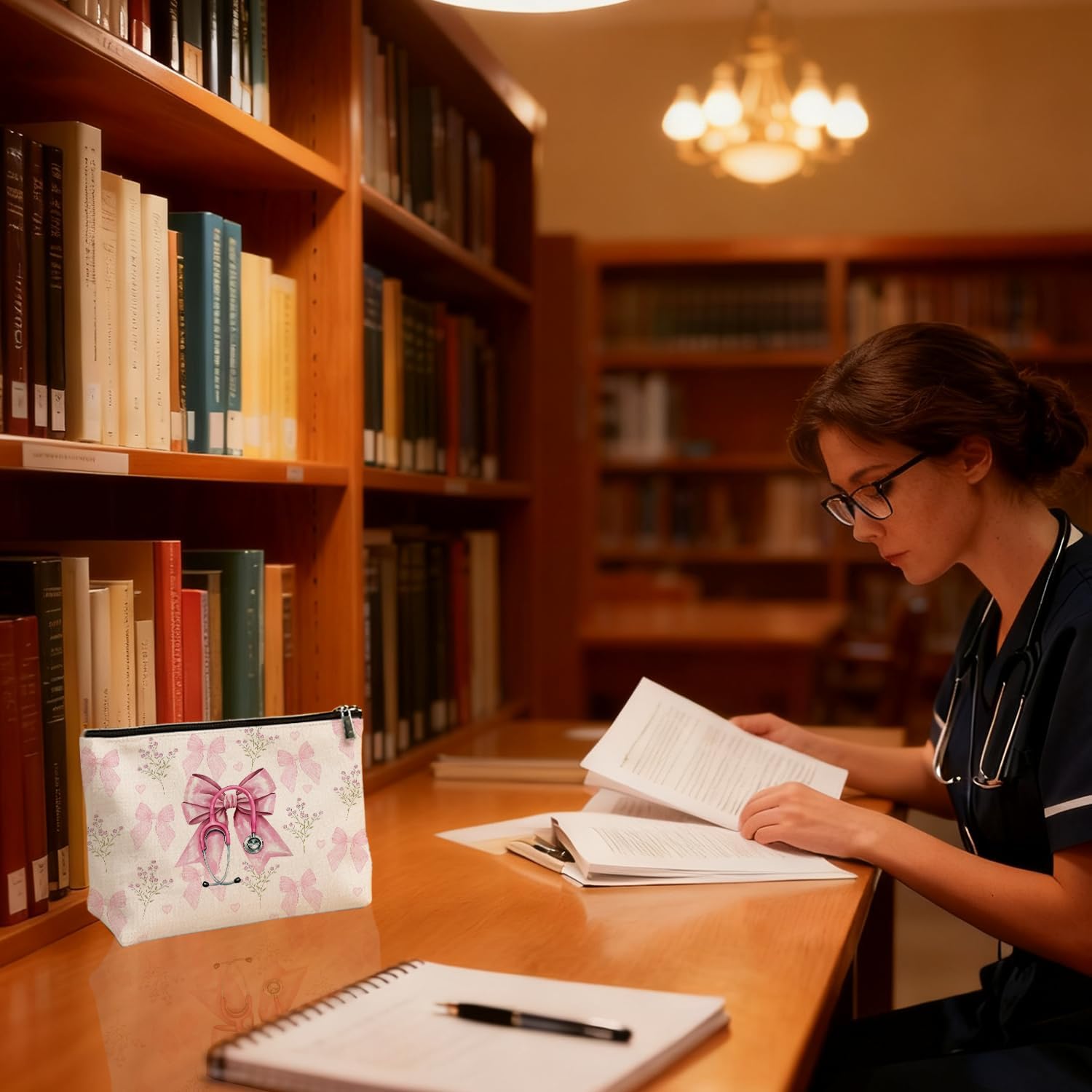 Nurse Appreciation Cosmetic Bag, Nurse Themed Cosmetic Bag, Pink Bow & Stethoscope Print Makeup Pouch for Daily Use & Gifting, Gift for Nurses & Medical Staff,10x7 Inch - Image 5