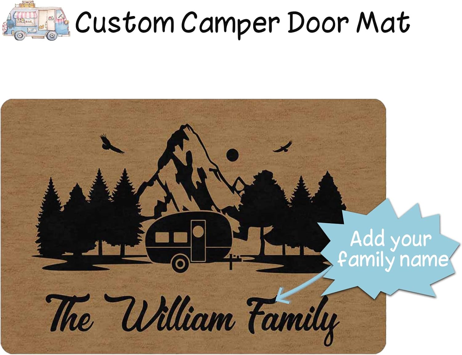 Personalized Camper Rugs ,Customized Campstie Camper Door Rugs with Names,Custom Camping Signs for Campers,Camping Rv Doormat Decorations,Camper Accessories for Inside Outside Motorhomes,30X18 in