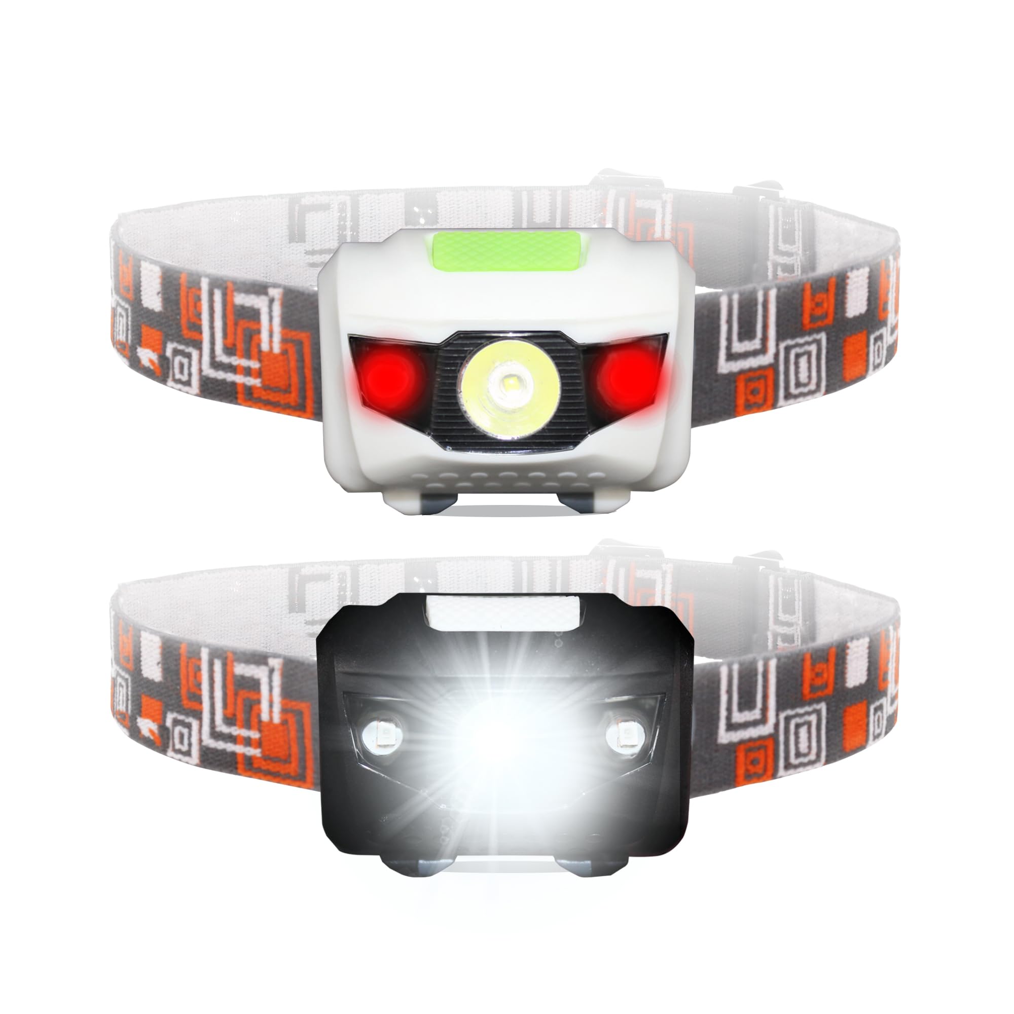 MENCH Headlamp for Kids & Adults,2 Packs Outdoor Camping Hiking Running Head lamp with White & Red Light, IPX4 Waterproof LED Headlight with Adjustable Headband,6 AAA Batteries Included