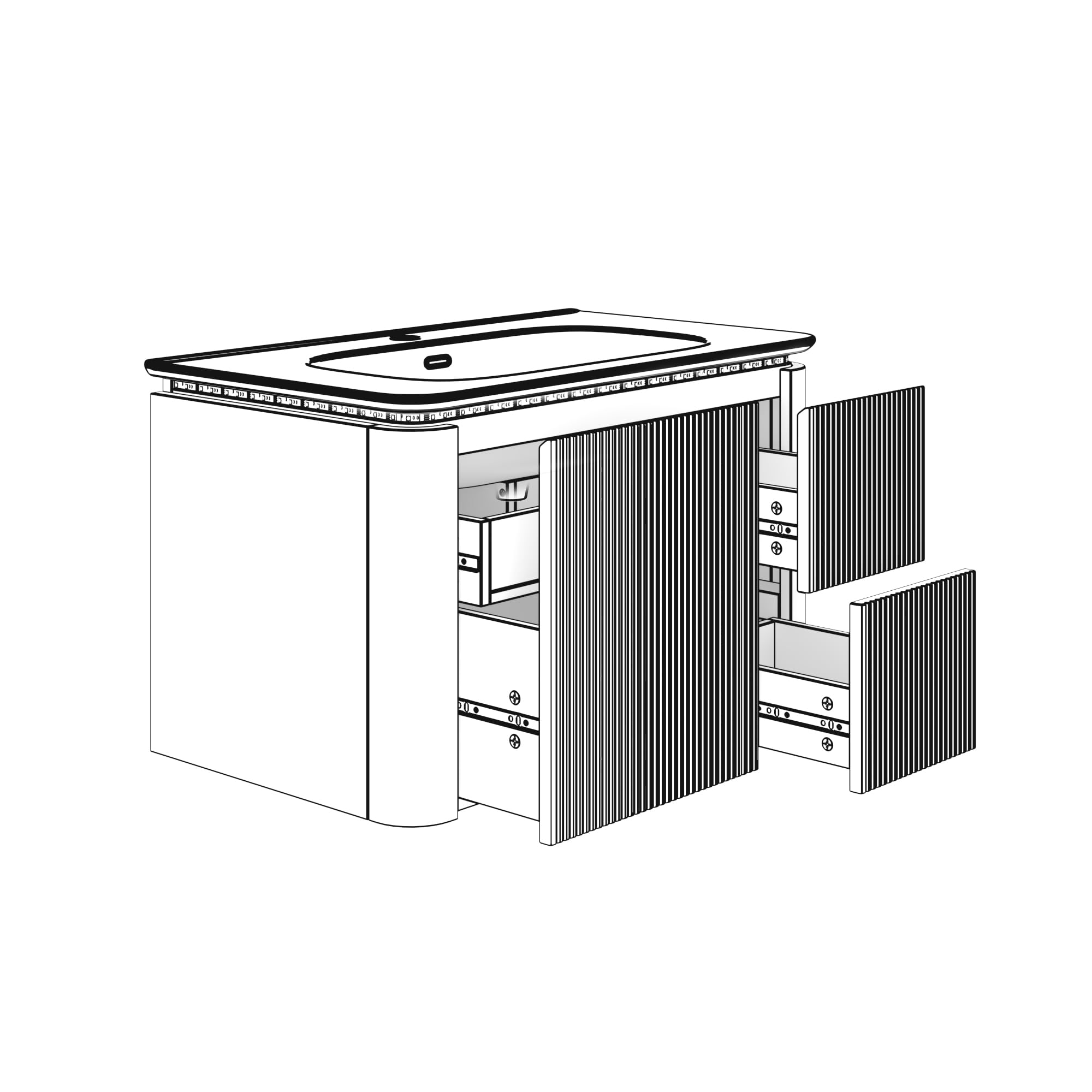 80,5 × 47,5 × 51 cm, armario de lavabo colgante de pared, completamente lacado, estructura vertical, lámpara LED con sensor de movimiento de radar, cajones silenciosos, lavabo de una pieza