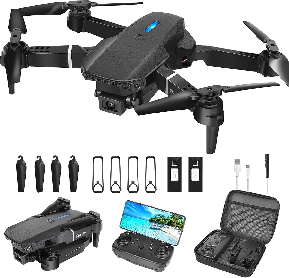 Drone with Camera 1080P HD,FPV Foldable Mini Drone for Adults（Black) | Drone with One Key Take Off/Landing,Gesture Selfie, Altitude Hold,3D Flip,Easy to Fly,2 Batteries