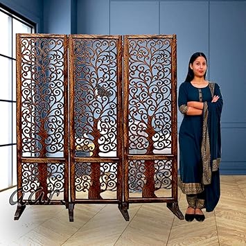 Aarsun Handmade Wooden Room Partition | 3 Panel with Stand | Room Divider Partition for Living Room