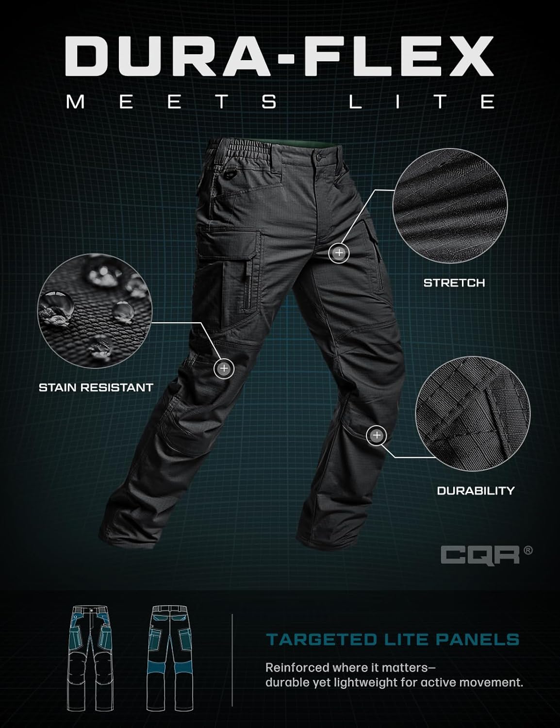 CQR Men's Flex Stretch Tactical Pants, Water Resistant Ripstop Cargo Pants, Lightweight EDC Outdoor Work Hiking Pants - Image 8