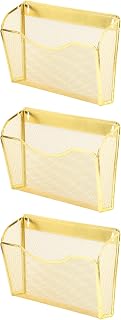 EASEPRES 3 Single Pocket Mesh Hanging File Organizer, Vertical Wall Mounted Magazine File Holder, Mount Basket Mail Paper Document Folder Organizing for Office, Home and School, Gold