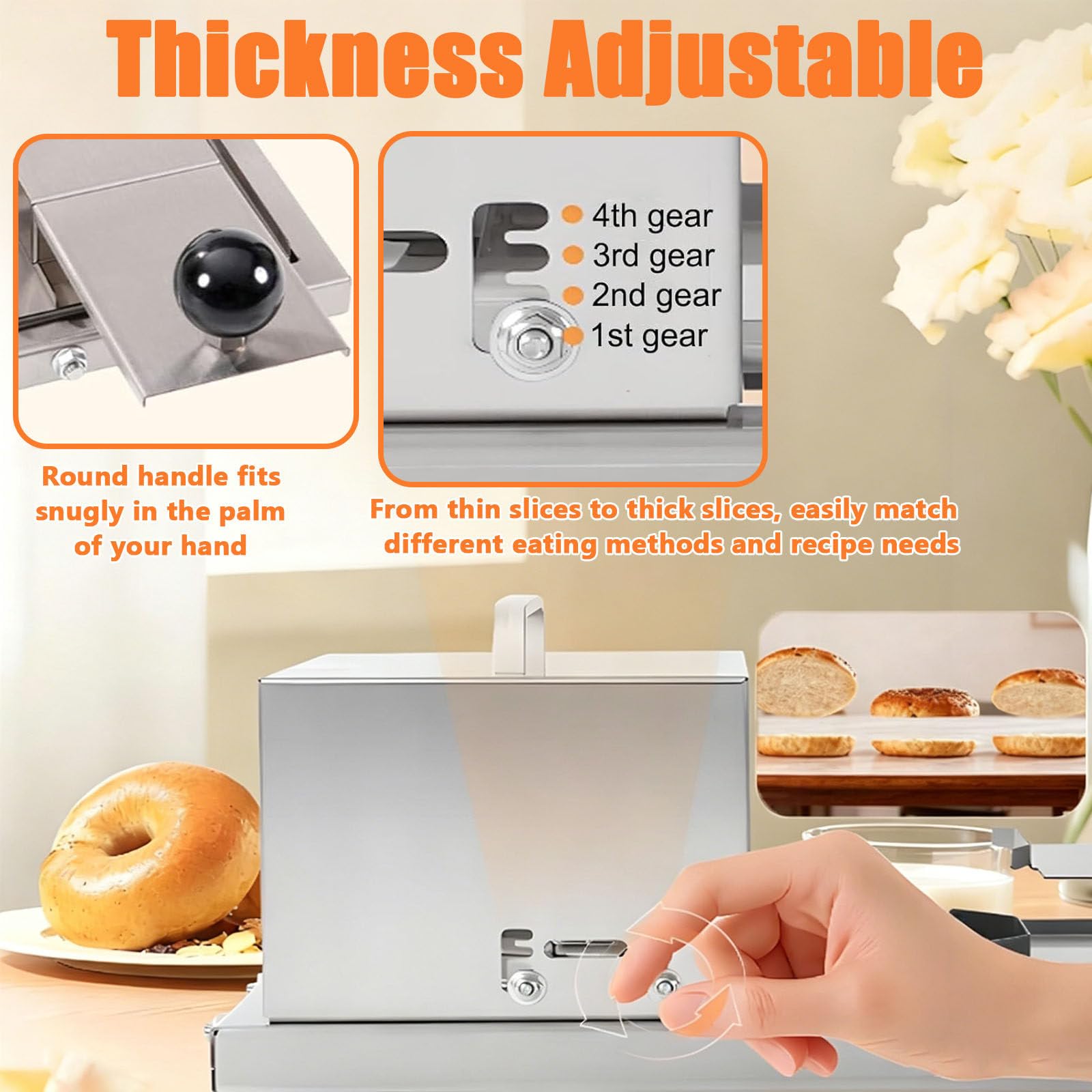 Affettatrice Professionale per Pane e Bagel, affettatrice Professionale per panini da Hamburger con 4 spessori Regolabili, affettatrice per panini da Hamburger per Catering