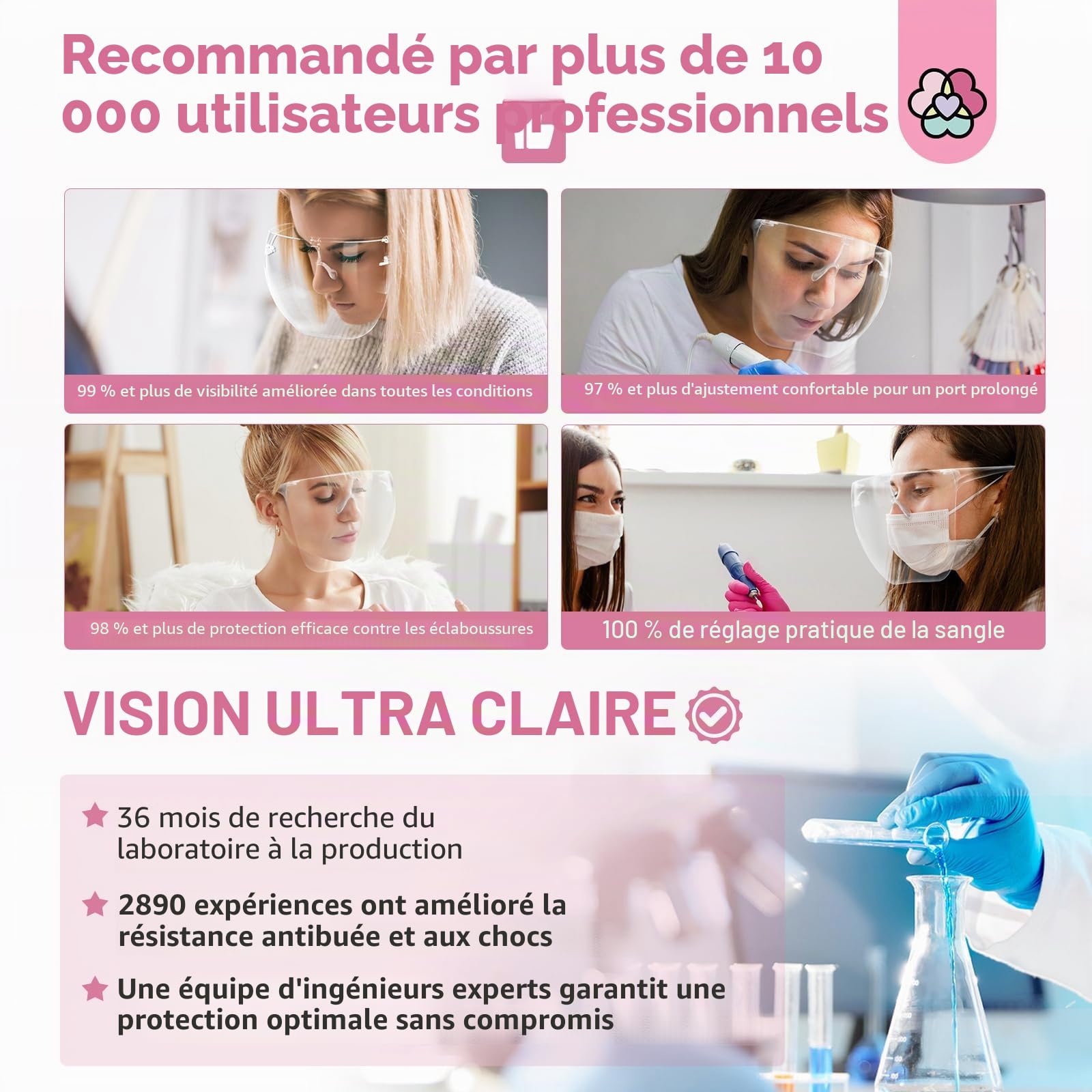 Saviland Protection du visage pour fraise à ongles : protection faciale extra transparente, protection contre la poussière, protection contre les éclaboussures des yeux, lunettes de protection