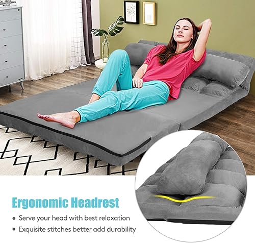 Miniatura 5 de S AFSTAR Safstar Sofá plegable y futón de suelo, sofá cama de tela de 6 posiciones con 2 almohadas y relleno de esponja, sofá perezoso ajustable