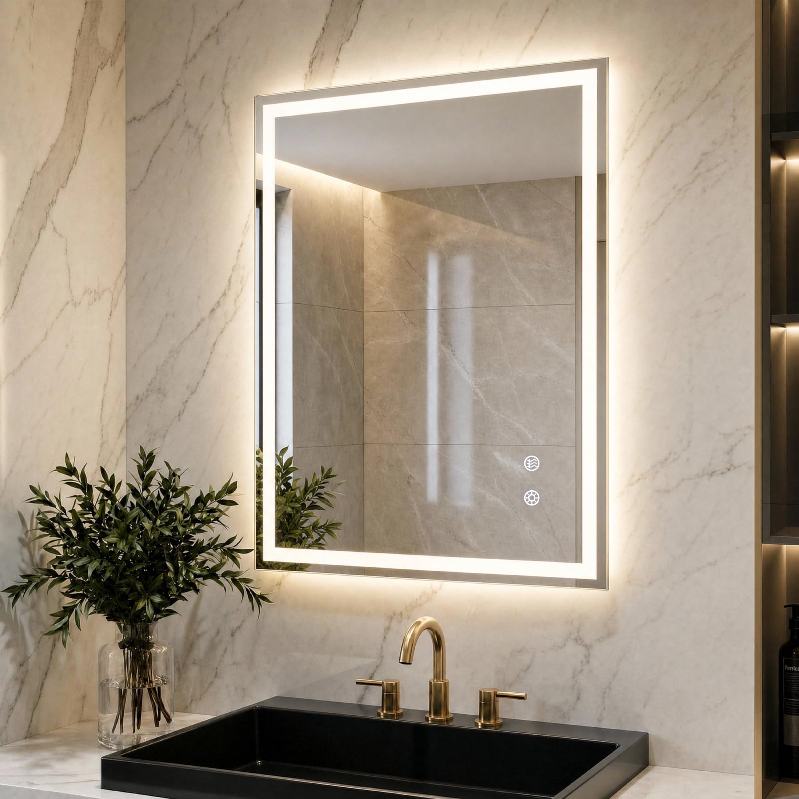 Clevich Badspiegel mit Beleuchtung 80 x 60 cm, LED Spiegel mit 3 Lichtfarben und dimmbar, Touch-Schalter und Beschlagfrei, gehärtetes Glas, Badezimmerspiegel mit Licht