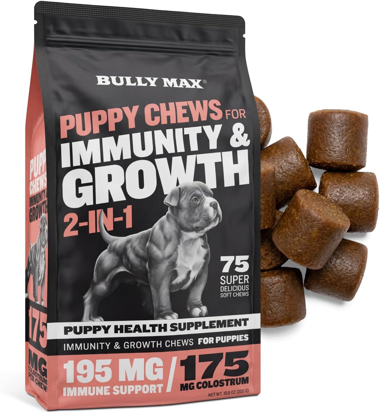 2-in-1 Puppy Soft Chews for Immunity & Growth - Puppy Dog Food Supplements and Vitamins for Health & Immune Support - Essential Dog Multivitamin for All Breeds, Small & Large Breed Puppies