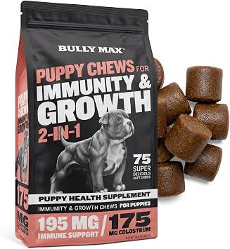 Bully Max 2-in-1 Puppy Vitamins, 75 Soft Chews for Immunity & Growth - Dog Multivitamin Supplement with Probiotics & Colostrum for Gut Health, Immune Support - Food Topper, All Breeds, Made in USA
