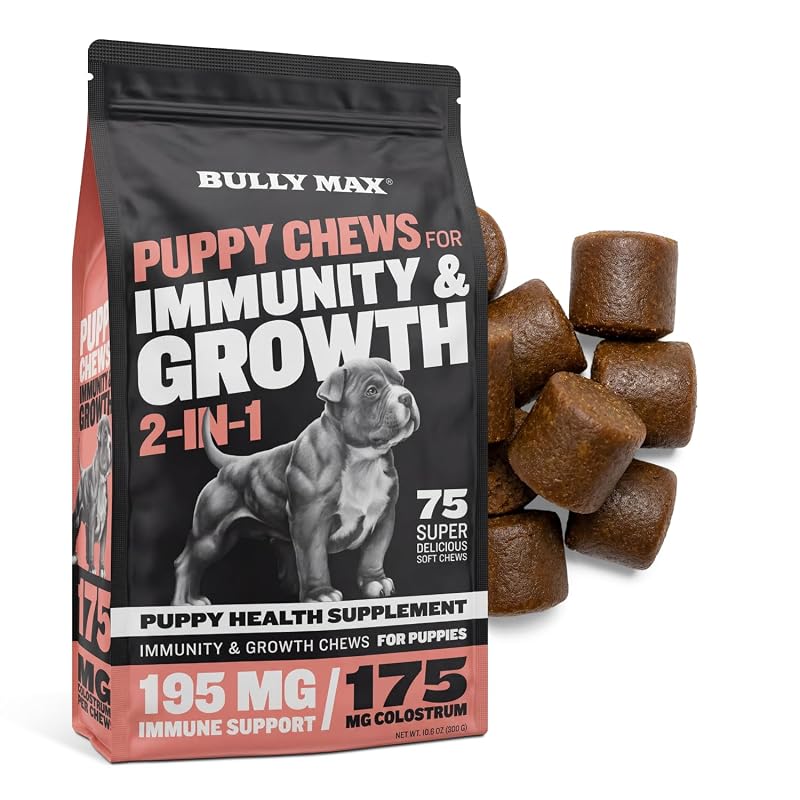 Multivitamínico para Filhotes de Cães Bully Max com Colostro, Probióticos e Mastigáveis Macios de Peru, 300 g