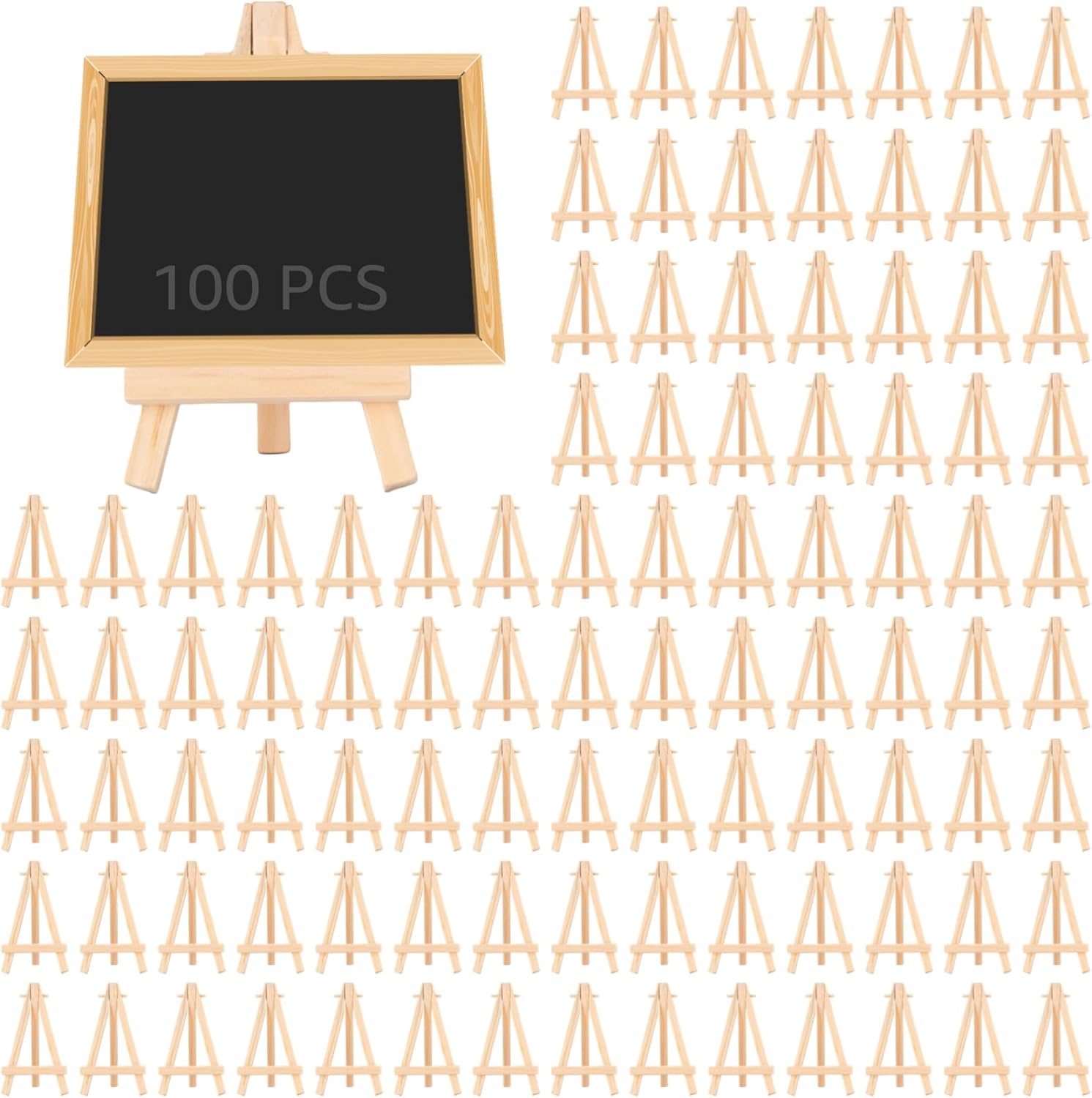 100Pcs Small Wooden Easels for Display, 4.92 in/12.5 cm Adjustable Tabletop Easel Stands, Mini Tripod Easels for Photo Cards Art Canvas, Unfinished Natural Wood