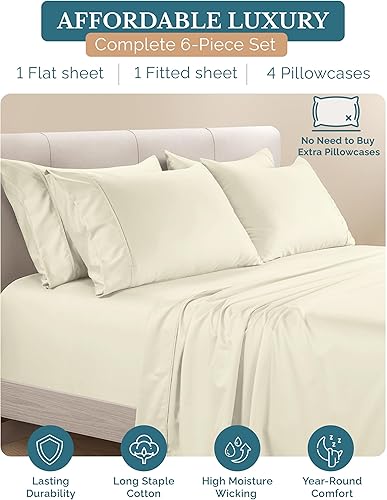 Miniatura 3 de Casa Platino Juego de sábanas de tamaño King, 100% algodón, 6 piezas con acabado satinado suave y sedoso de 500 hilos, juego de sábanas de algodón