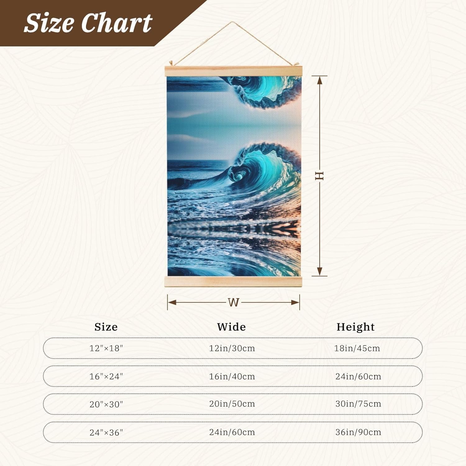 Ocean Sea Wave Print Poster Hanger,Hanging Poster, Poster Frame,Wood Poster Hanger, For Wall Hanging