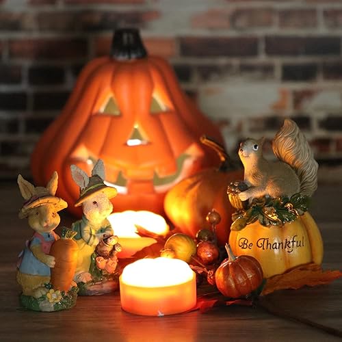 Miniatura 2 de OWLBAY 4 luces LED de calabaza con control remoto y temporizadores, luces brillantes de Jack O' Lantern, funciona con pilas, velas parpadeantes sin