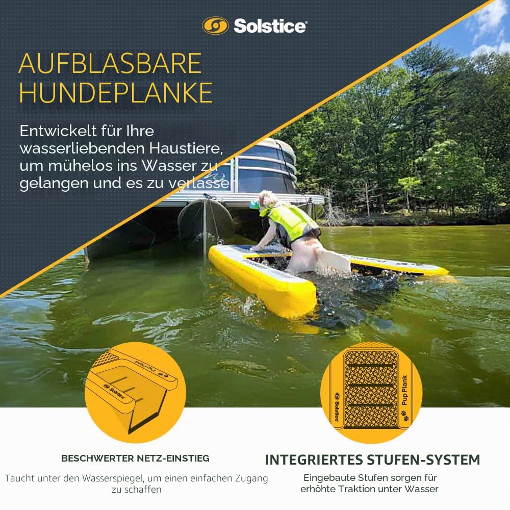 Solstice Aufblasbare Schwimmrampe für Pools, Boote, Docks | Hund auf Wasserleiter, Treppe, für Haustiere bis zu 90 kg, krallenfreundlich, sicher und einfach für große Hunde