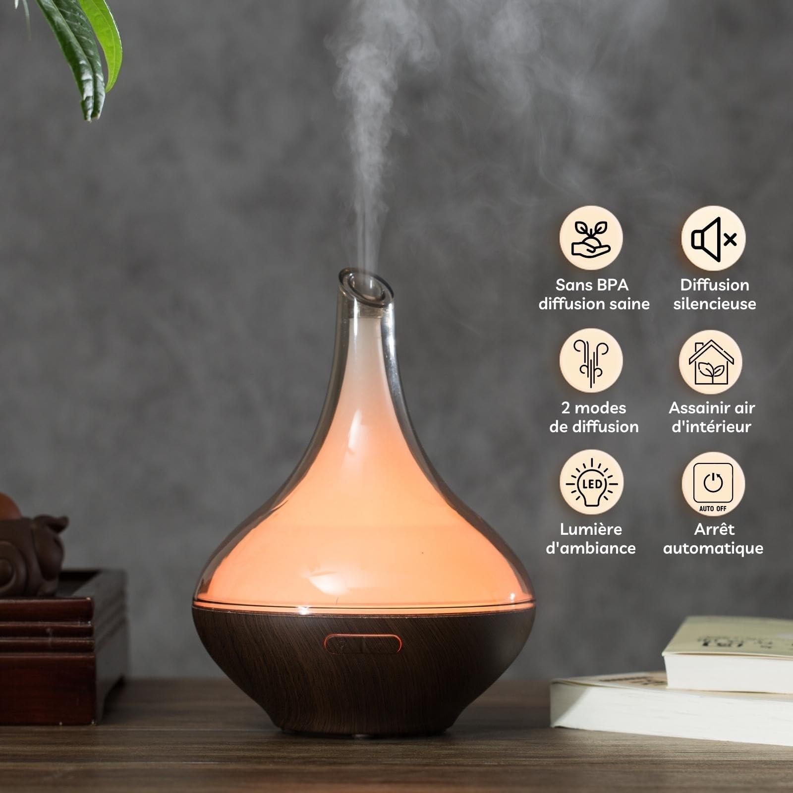 Zen'Aroma Dyfuzor olejków eterycznych Atlas, ultradźwiękowy dyfuzor do aromaterapii, elektryczny dyfuzor nawilżacza, konfigurowalne oświetlenie LED, nowoczesny design, cichy i kompaktowy
