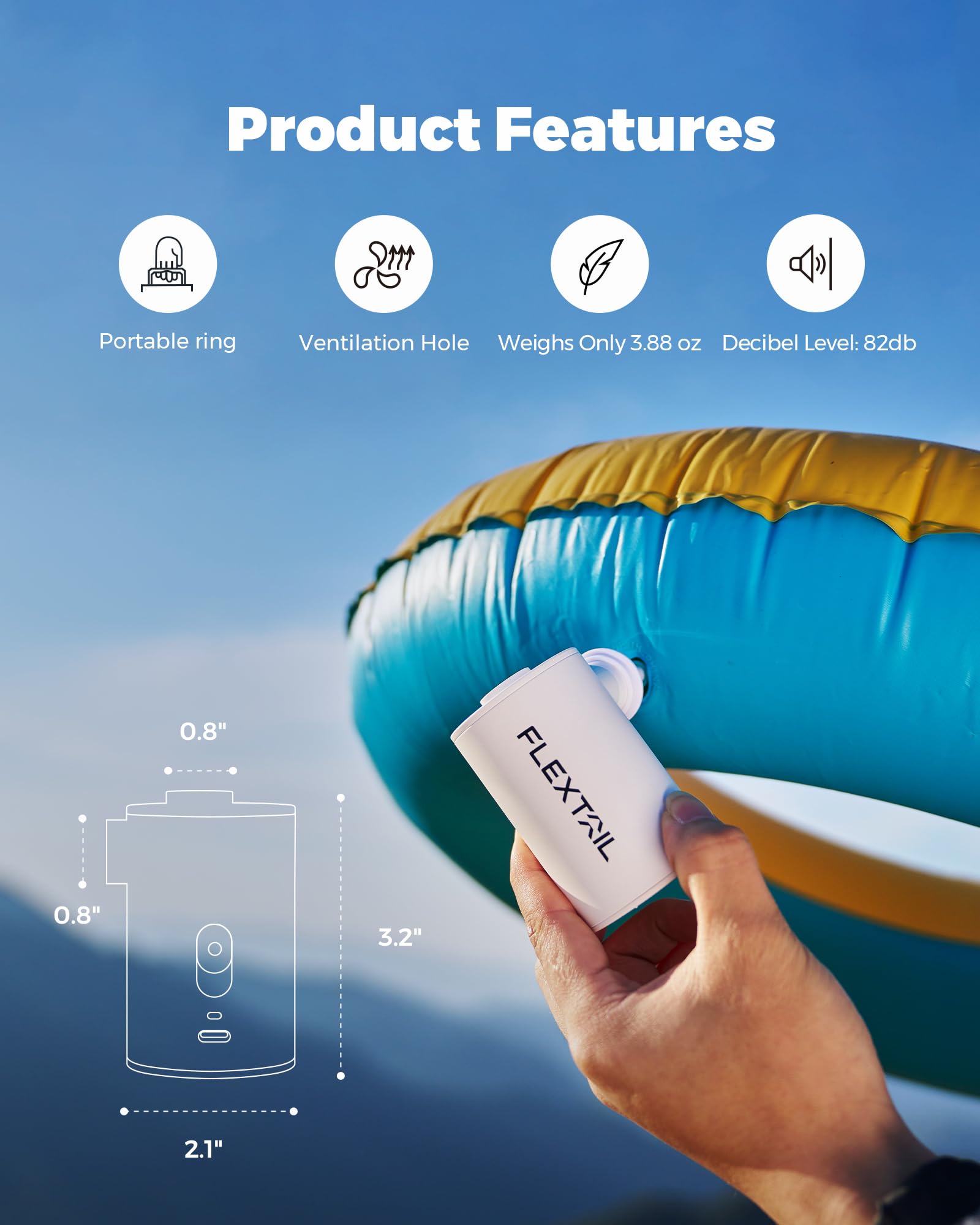 FLEXTAIL MAX Pump 2024, przenośna elektryczna pompka powietrza, kempingowa pompa powietrza, pompka próżniowa, ultralekka i kieszonkowa, akumulator 1600 mAh do materacy dmuchanych, pływaków basenowych