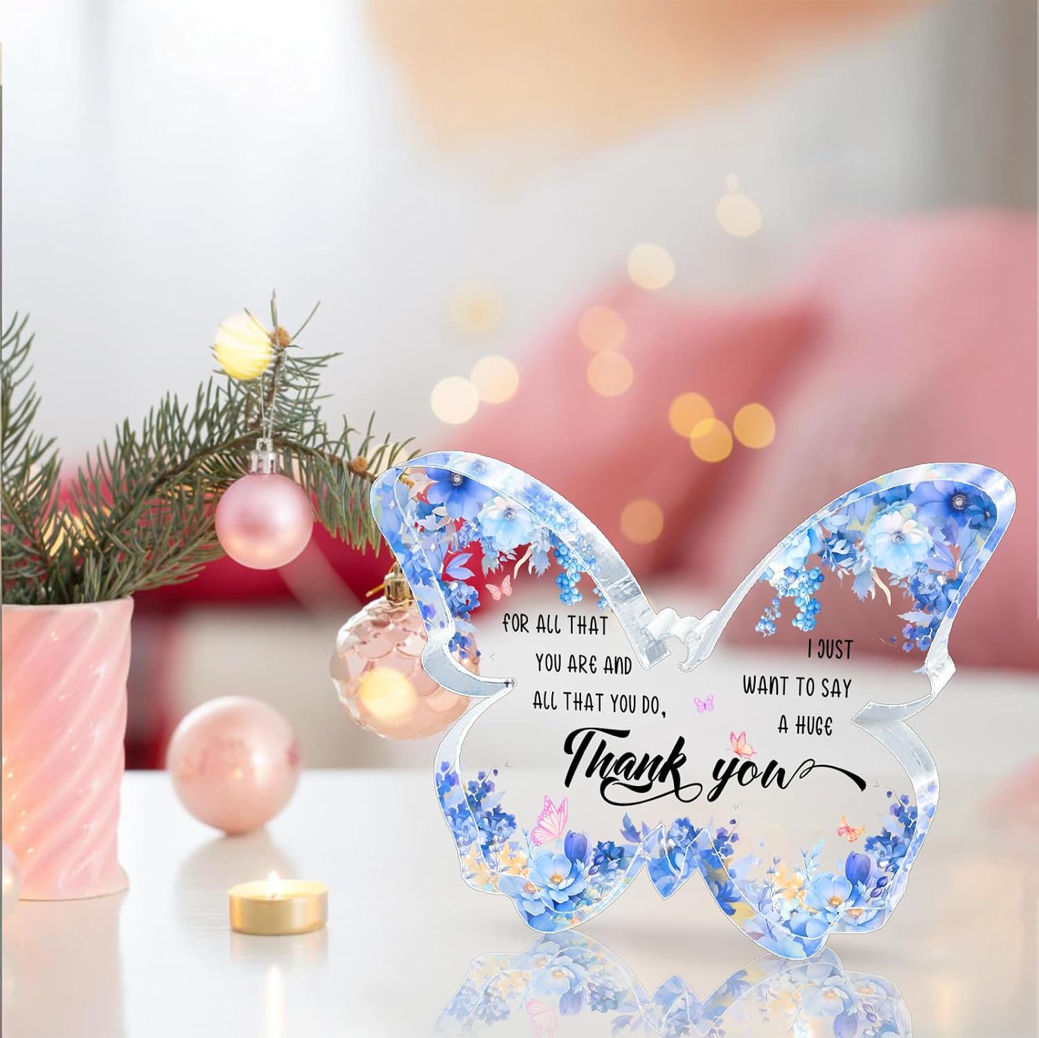 Thank You Gifts for Women Butterfly Appreciation Gifts for Coworker Teacher Women Inspirational Gift Ideas - Thank You Plaque - Blue Office Desk Decoration Accessories image 2