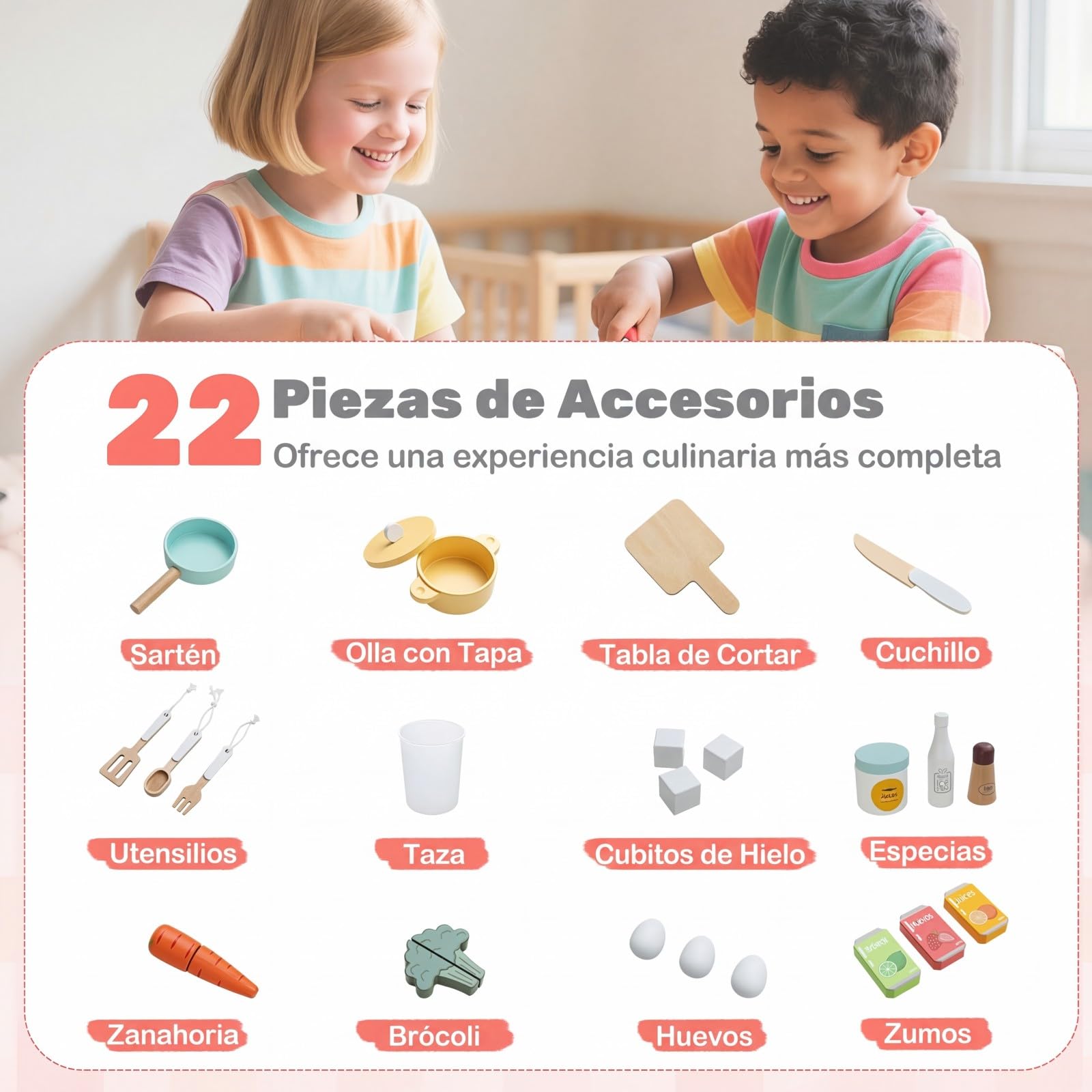 COSTWAY Cocina Juguete en Esquina con Luces y Sonidos, Cocinita Infantil con Refrigerador de Doble Puerta, Hielera, Microondas, Cocina de Madera con Almacenaje para Niños de 3+ Años (Rosa)