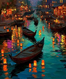 Paint by Numbers, Floating Market Lanterns, Paint by Numbers Kit Painting by Numbers for Adults, 16" X 20"