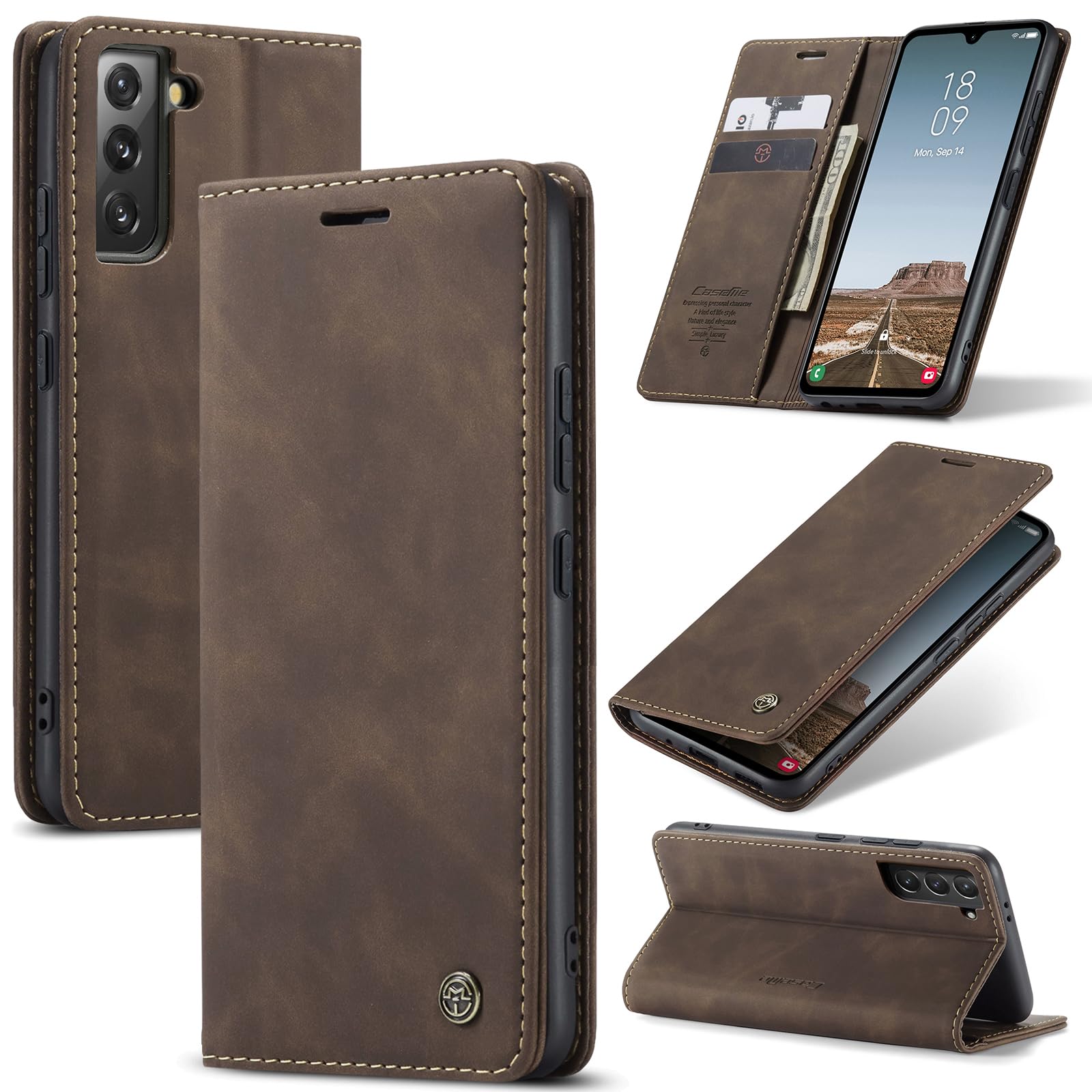 Lanranwa Handyhülle für Samsung Galaxy S21 Plus 5G Hülle Premium Lederhülle Klappbar Flip Case Handytasche Schutzhülle Klapphülle Standfunktion für Samsung Galaxy S21 Plus -Kaffee