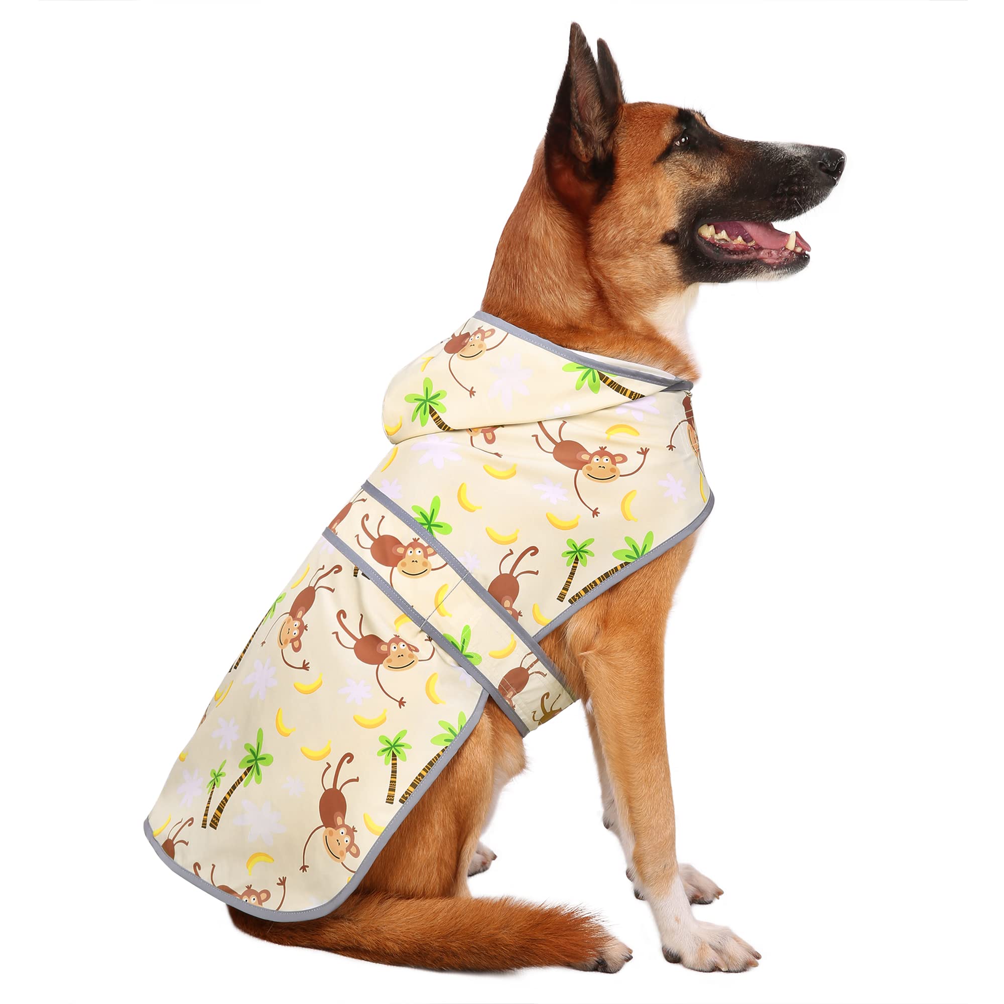 Chubasquero para Perros medianos, Impermeable, con Capucha, Tiras Reflectantes, Agujero para Correa y Poncho, Ajuste Ajustable (Mono, L)