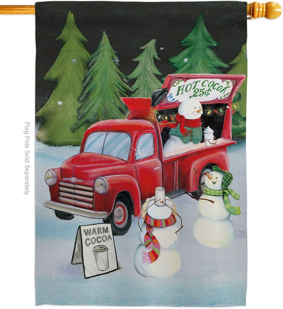 Snowmen Hot Cocoa House Flag Wintertime Winter Wonderland Snowflake Snowman Ice Skate Season Snow Small Decorative Gift Yard Banner Made In USA 28 X 40