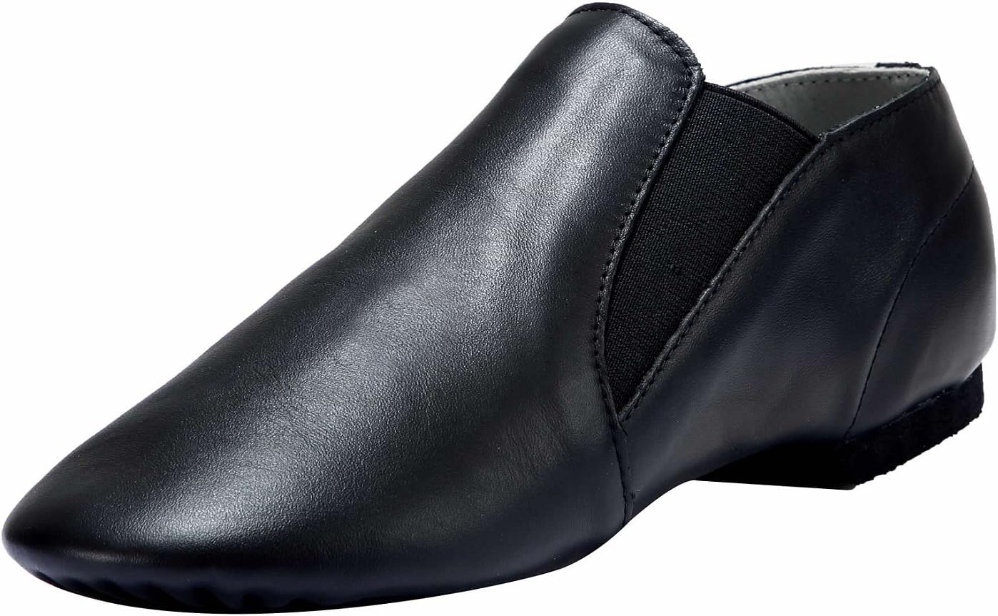 DynadansUnisex Leather Upper Slip-on Jazz Shoe with Elastics for Women and Men's Dance Shoes