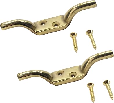 SUL SUL100mm Heavy Duty Brass Plated Rope Cord Cleat Hooks with Screws 4 Inch. Ideal for Flagpole, Trailer Rope, Tiebacks, Roman Blind Cord, Washing Lines