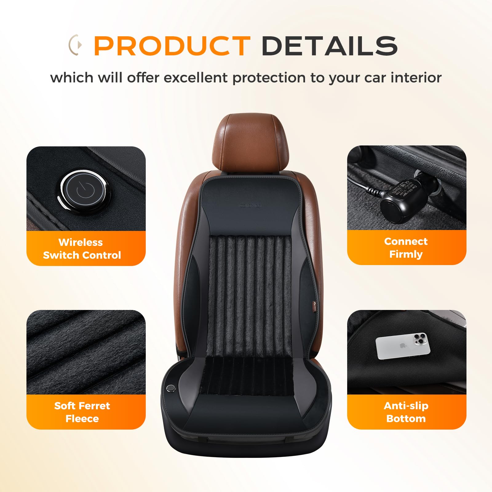 Coverado Winter Car Seat Cushion Comfort Fuzzy Leather Car Seat Protectors No Slip Front Seat Cover Universal Fit — view 4
