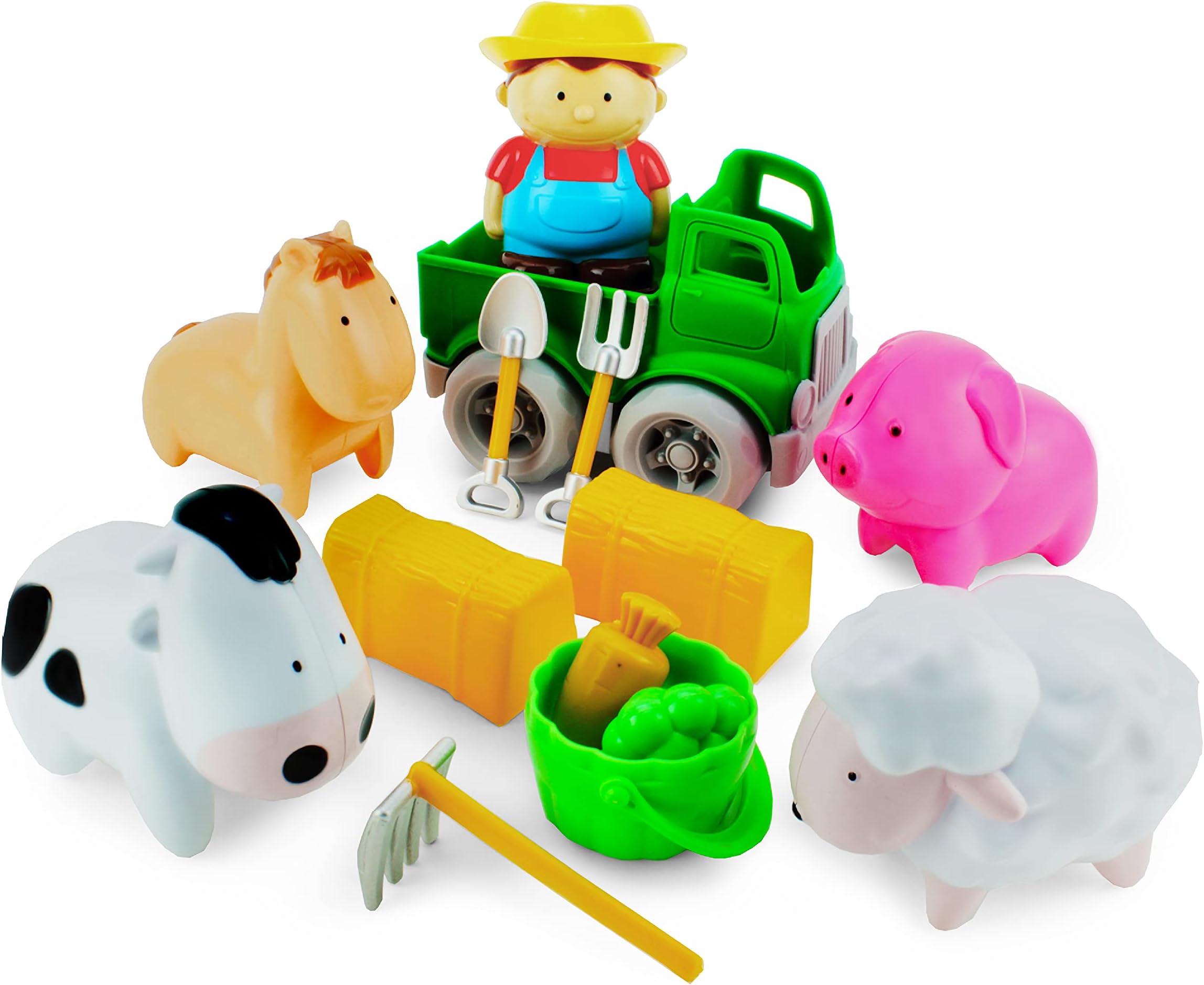 BoleyToddler Farm Animal Toys - 14 Pc Set with Farmer Boy, Toy Truck, Barn Accessories & Farm Animals for Toddlers & Kids Ages 2+