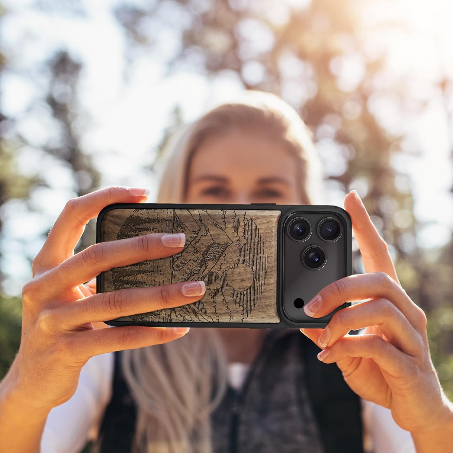 Carveit Magnetic Wooden Case for iPhone 17 Pro Max Case, Wood Artisan Engraved & Black Soft TPU Shockproof Cover, Compatible with MagSafe Wireless Chargers (Alpine Lakes) Walnut - Image 6