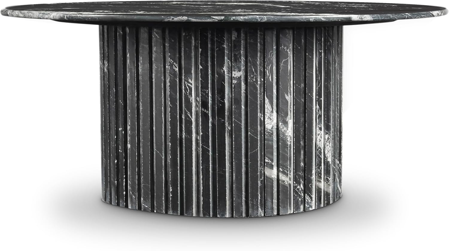 Meridian Furniture 248Black-CT Genoa Collection Art Deco Coffee Table with Handcrafted Genuine Marble, Black Marble with White Veining, 36" W x 36" D x 16" H, Black