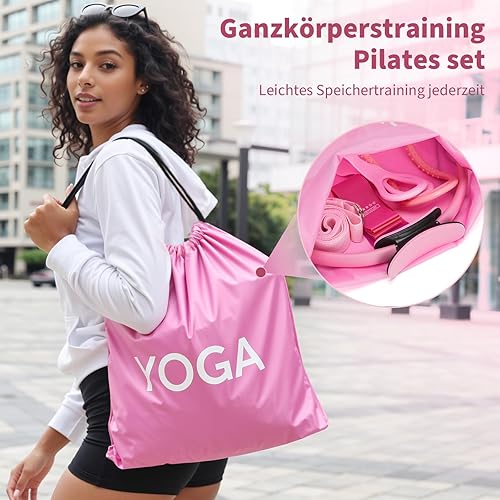 Miniatura 6 de Juego de anillos de pilates, equipo de pilates de entrenamiento en casa con pelota de pilates, bandas de resistencia y accesorios, aro mágico de 14