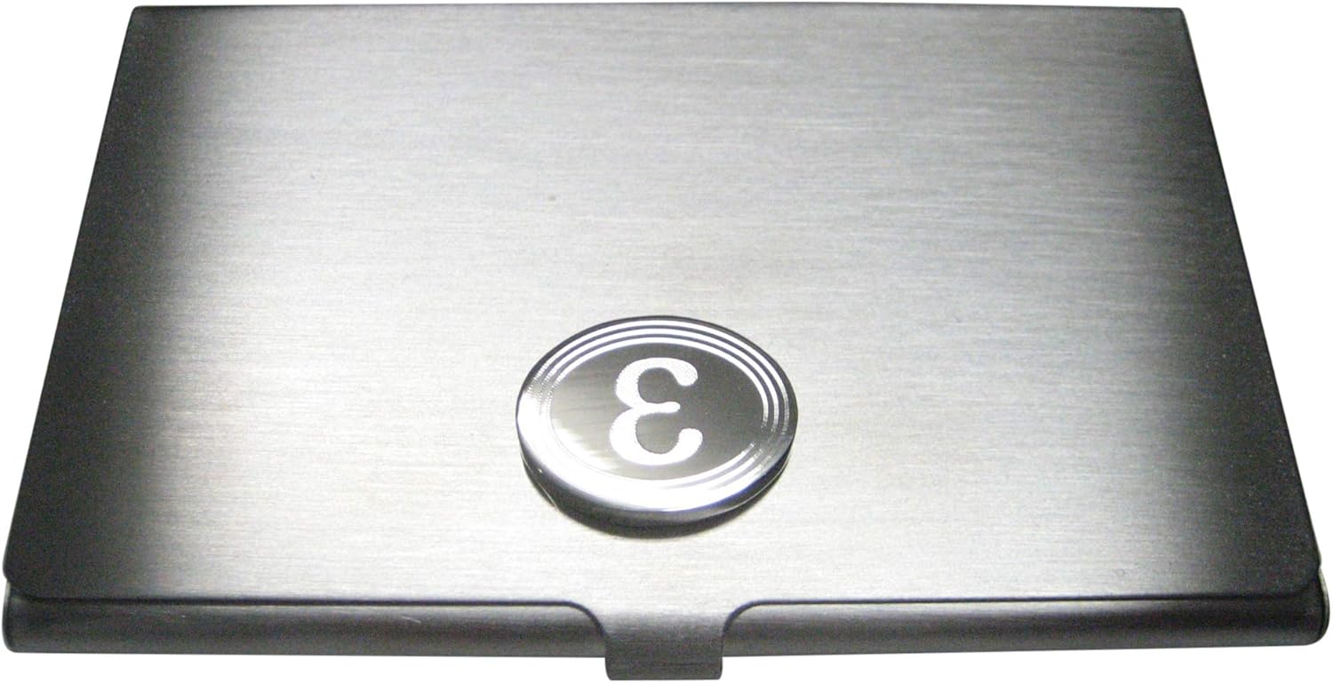 Kiola Designs Silver Toned Etched Oval Greek Letter Epsilon Business Card Holder
