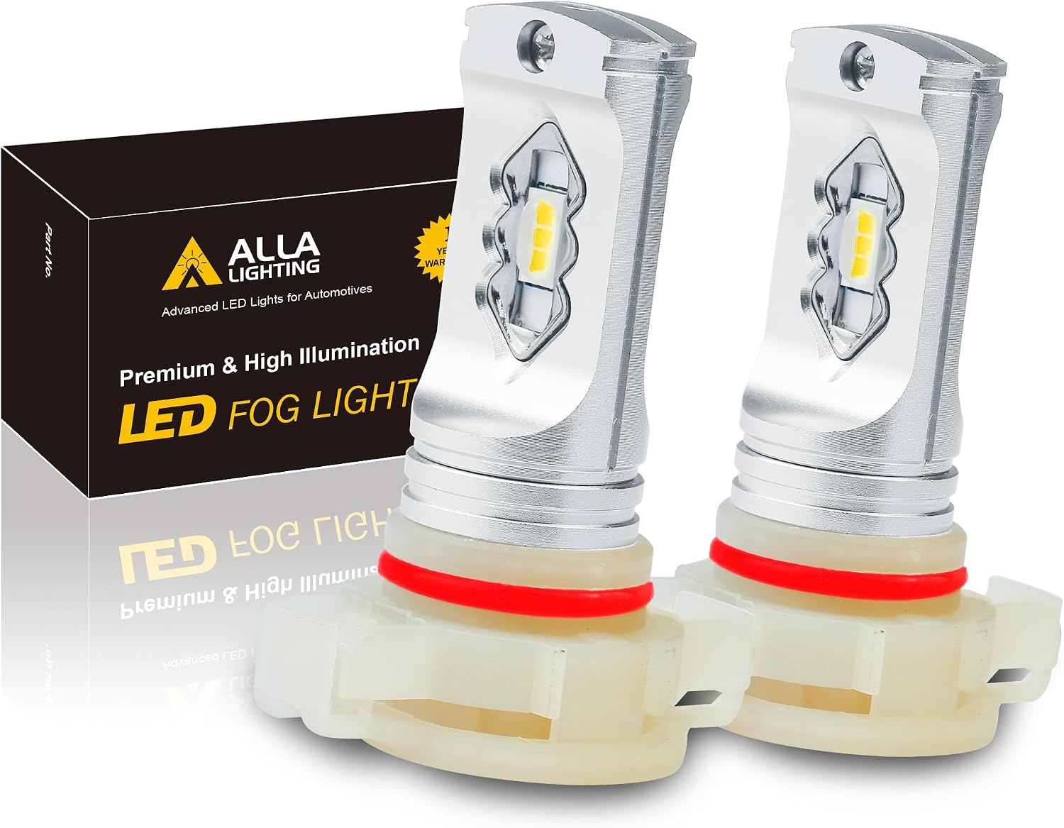 Alla Lighting 3800lm 2504 PSX24W LED Fog Light Bulbs 12276, 3000K Golden Yellow Xtreme Super Bright PG20/7 Base ETI-56 SMD 12V Upgrade