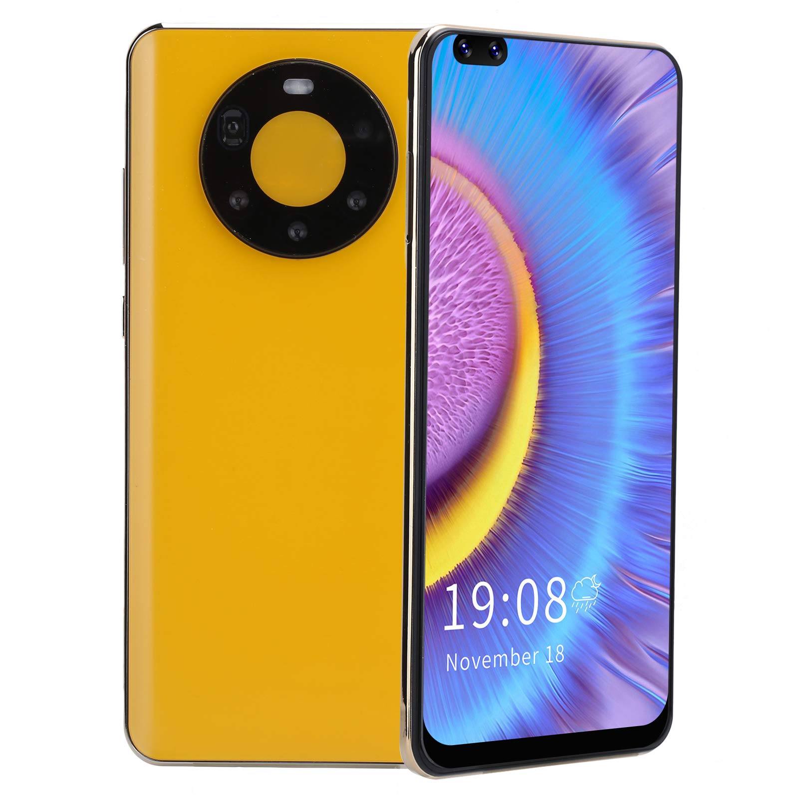 Zyyini Mate50 Pro+ Unlocked Smartphone, 6.82'' HD Full Screen Smartphone, Dual SIM, 2GB + 16GB, 2MP + 5MP Camera Autofocus, APP Face Recognition, with WiFi+BT+FM+GPS(Yellow)