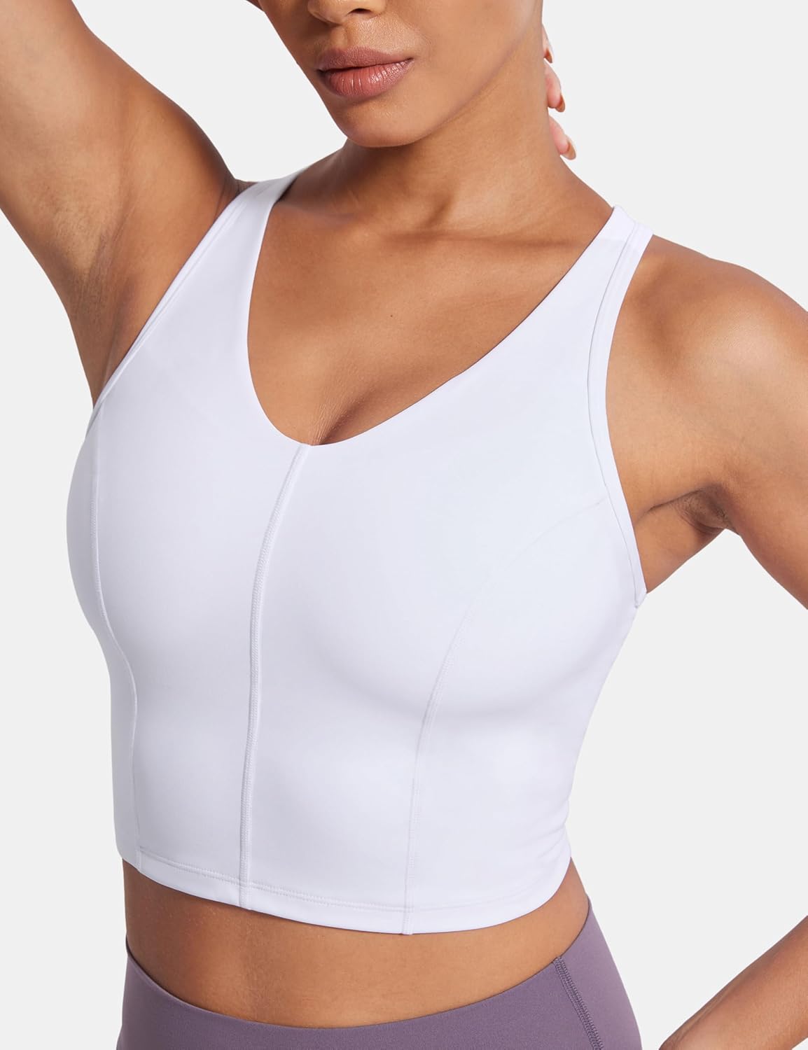 SYROKAN Longline Sports Bras for Women Tank Crop Top with Built in Bra All-Day Comfort for Yoga Strength Training