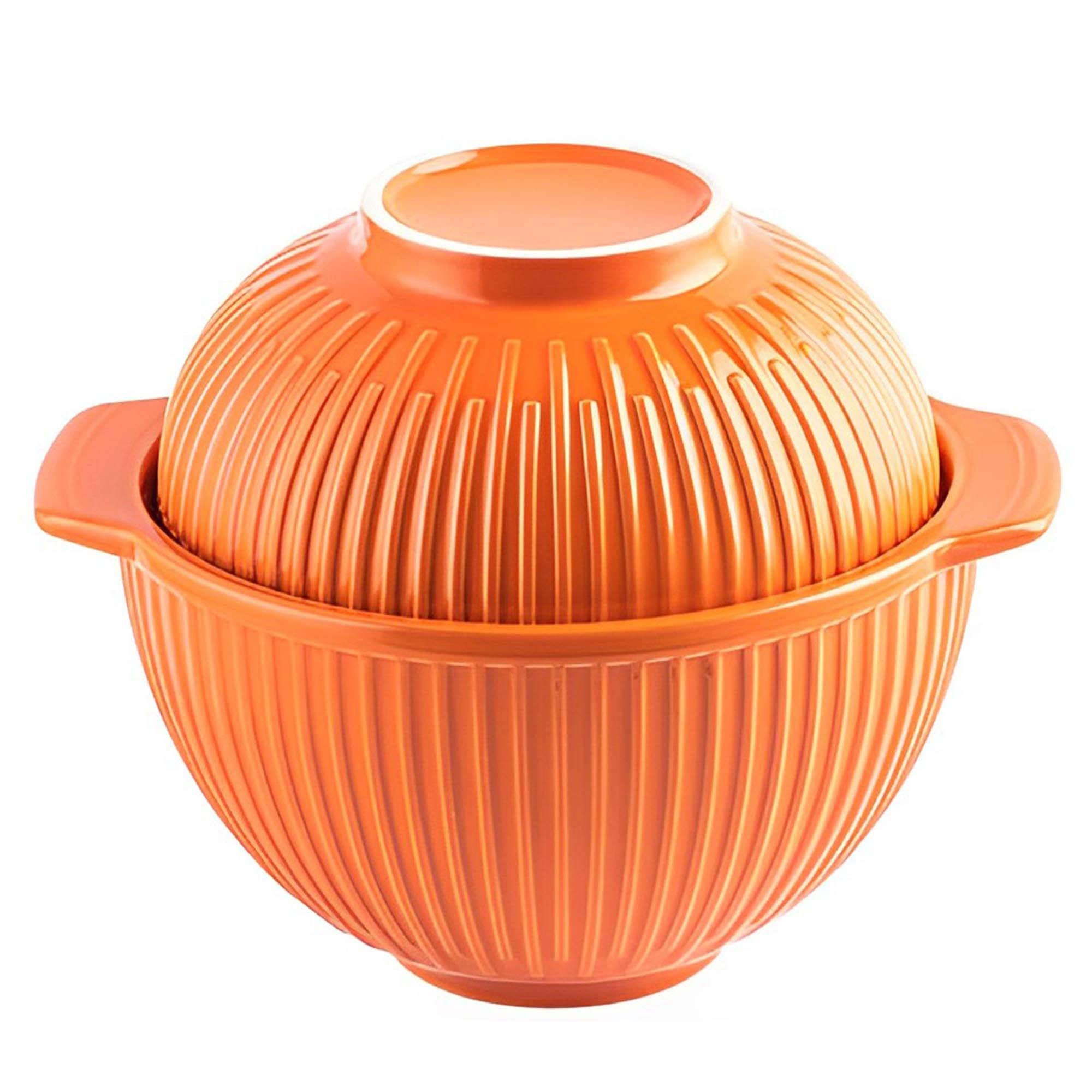 Ceramiczna miska na makaron instant, ceramiczne miski zupę z pokrywką, duży kubek uchwytem, ​​małe do ramenu w kuchence mikrofalowej(Orange)