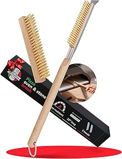 26β Pizza Oven Brush with Stone Scraper - Heat Resistant Stainless Steel Bristles, Extra Long Handle - Compatible with Ooni Ovens - Includes Spare Head