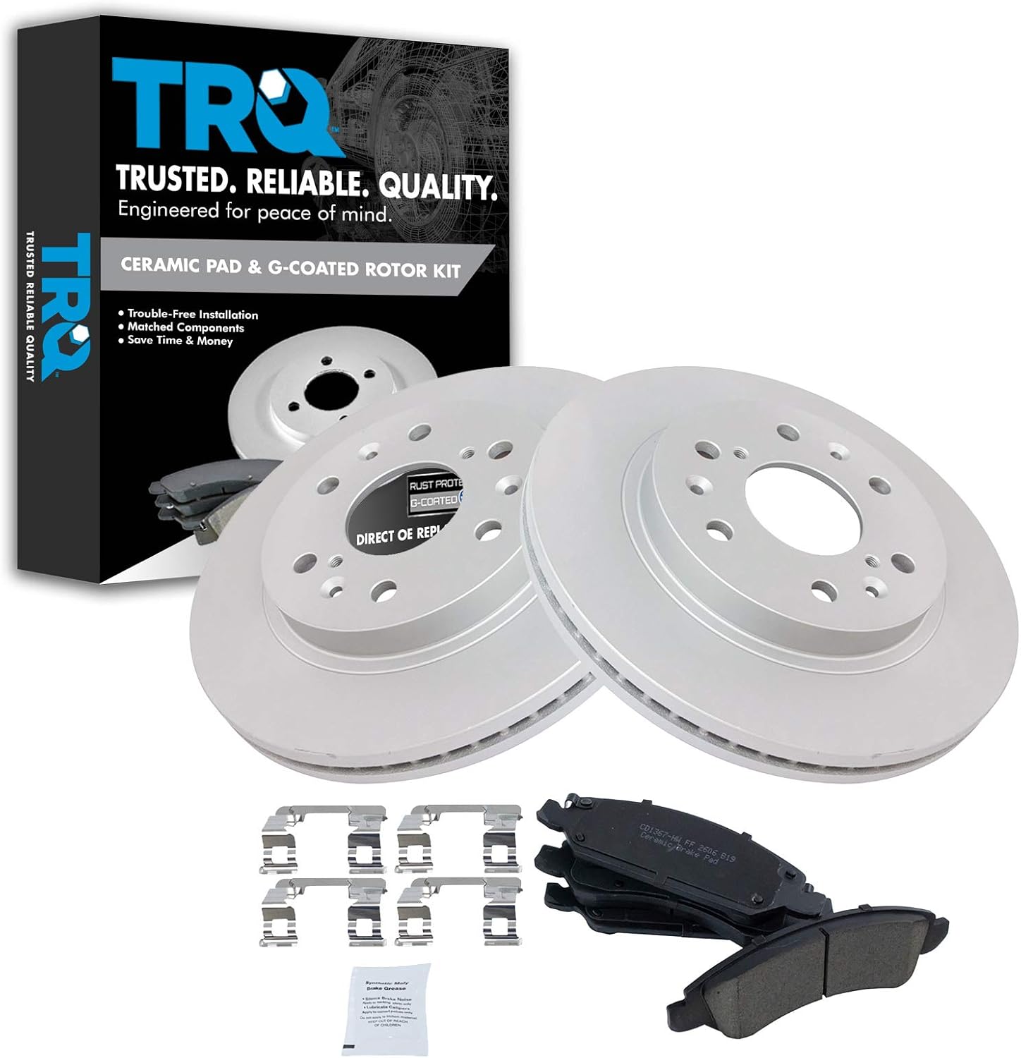 TRQ Front Posi Ceramic Brake Pad & E-Rotor Set for Chevy GMC Truck Van SUV