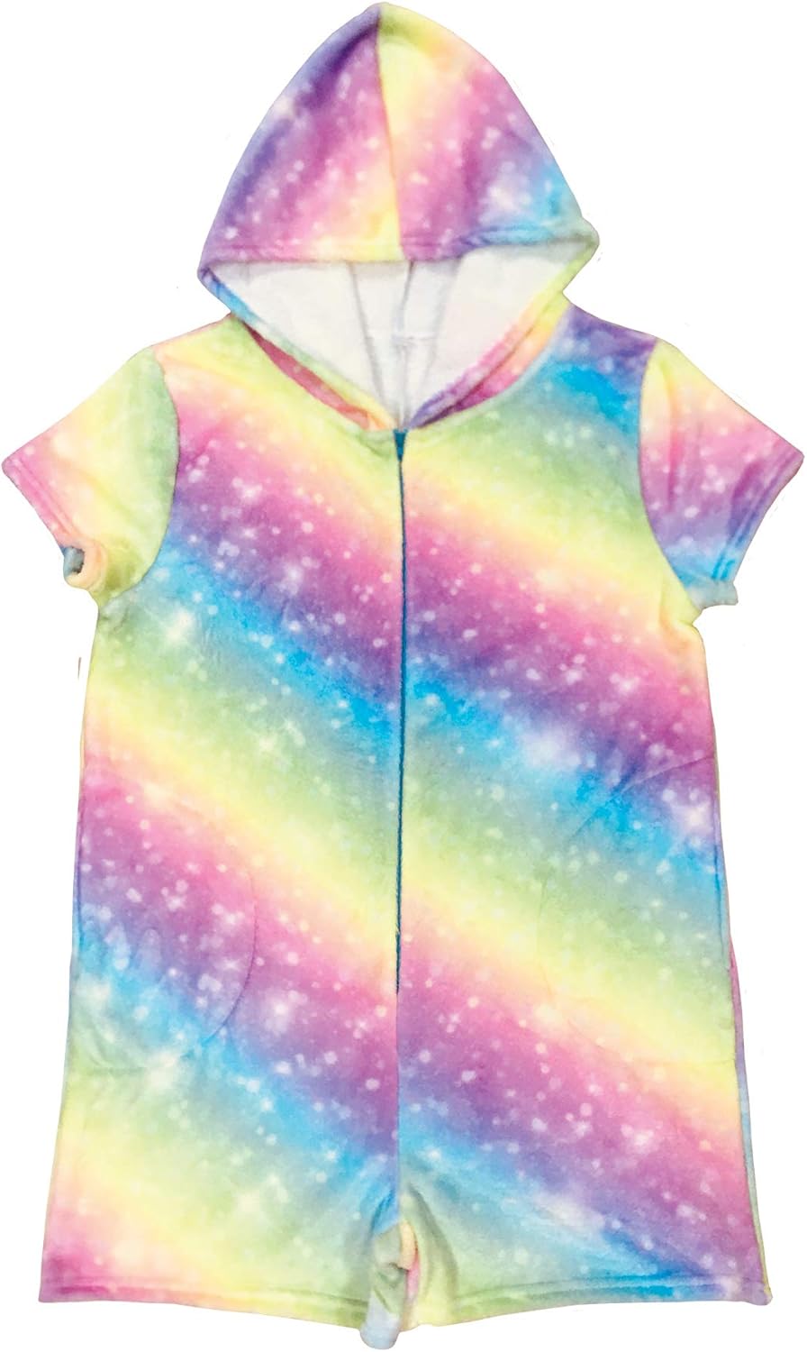iscream Big Girls Silky Soft Print Plush Romper Onesie - Pastel Dreams Collection
