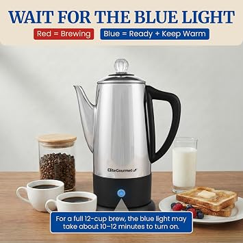 Elite Gourmet 12-Cup Electric Coffee Percolator, Keep Warm, Clear Brew Knob