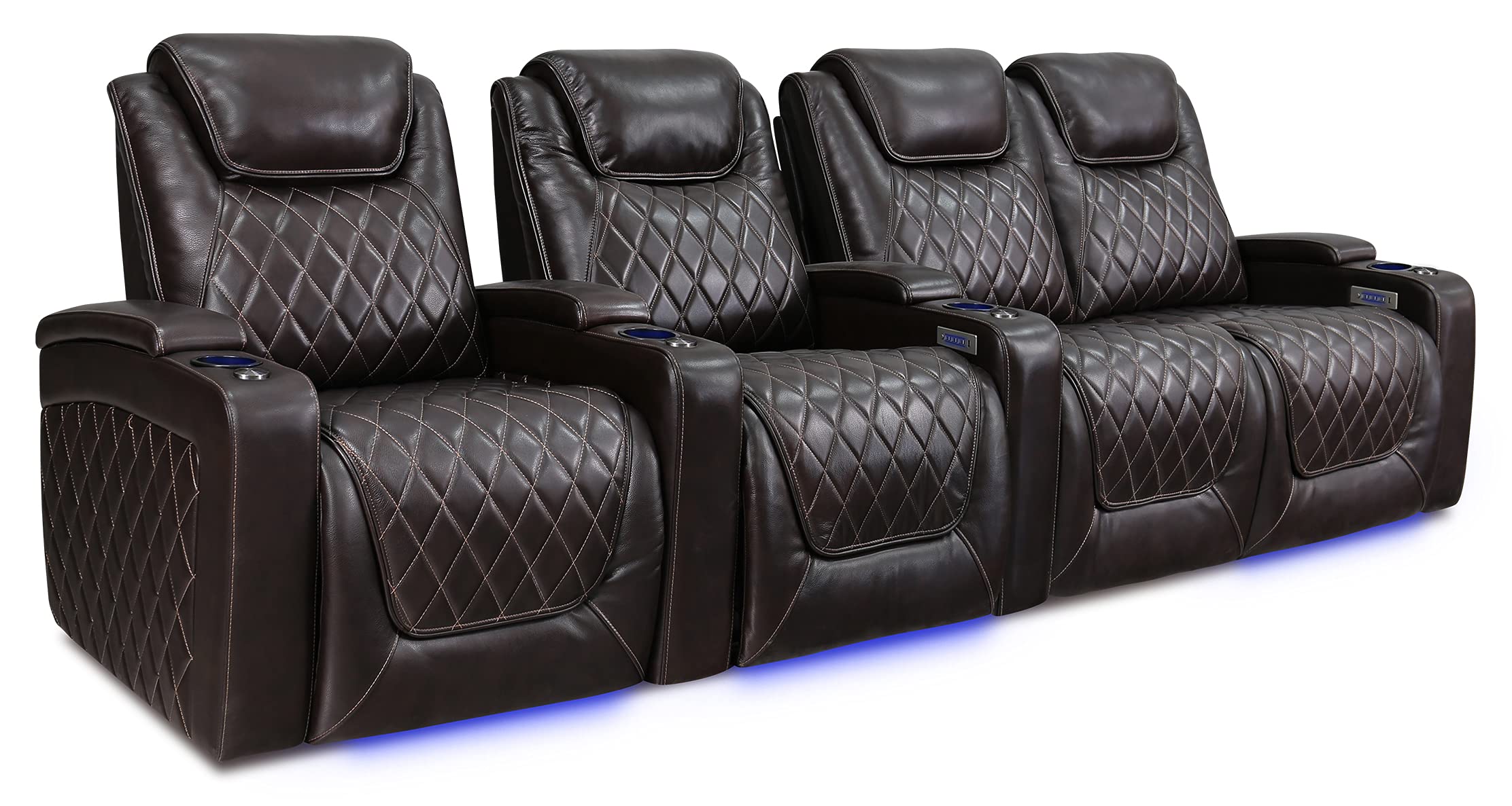 Valencia Oslo Home Theater Seating | Premium Top Grain Italian Nappa 11000 Leather, Power Recliner, Power Headrest, LED Lighting (Row of 4 Loveseat Right, Dark Chocolate)
