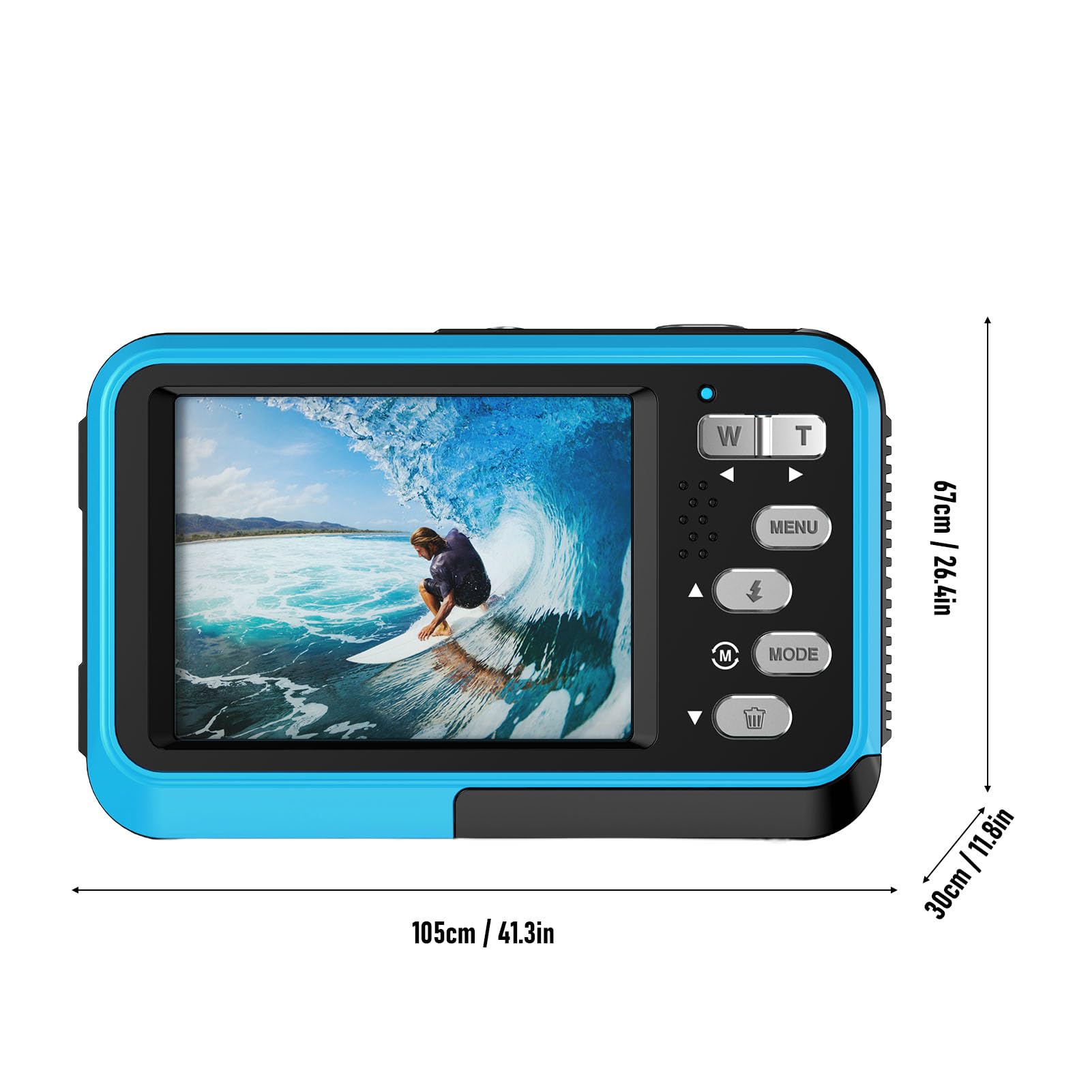VBESTLIFE Fotocamera Subacquea 4K, Fotocamera Digitale Impermeabile a Doppio Schermo con Messa a Fuoco Automatica da 48 MP con Scheda da 32 GB e Luce di Riempimento per Snorkeling, Nuoto e (BLUE)